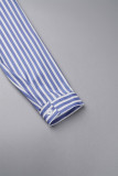 Casual Daily Simplicity Striped Shirt Collar Asymmetrical Dresses
