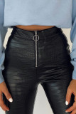 Street Solid Patchwork Zipper Skinny High Waist Pencil Solid Color Bottoms