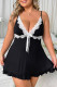 Sexy Living Solid Patchwork Backless With Bow Spaghetti Strap Plus Size Suspender Pajama Dress