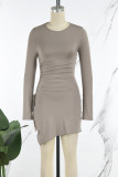 Sexy Solid Bandage Patchwork Slit O Neck Wrapped Skirt Dresses