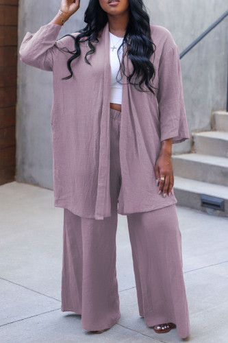 Casual Solid Cardigan Pants Long Sleeve Two Pieces