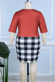 Casual Plaid Patchwork Asymmetrical Collar Pencil Skirt Dresses