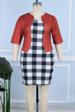 Casual Plaid Patchwork Asymmetrical Collar Pencil Skirt Dresses
