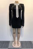 Casual Sweet Daily Party Elegant Sequins Patchwork Slit Contrast Dresses