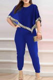 Casual Solid Sequins Patchwork O Neck Half Sleeve Two Pieces