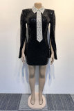 Casual Sweet Daily Party Elegant Sequins Patchwork Slit Contrast Dresses