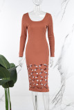 Casual Daily Elegant Hollowed Out Solid Color U Neck Dresses