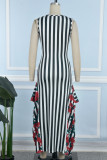 Casual Sweet Daily Simplicity Mixed Printing Striped Printing Contrast O Neck Dresses