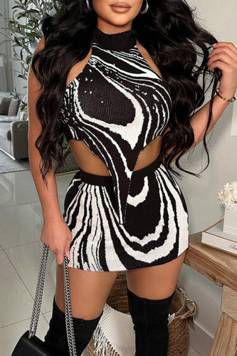 Sexy Striped Patchwork Halter Sleeveless Two Pieces