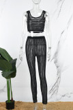 Sexy Casual Patchwork See-through Vests Pants U Neck Sleeveless Two Pieces