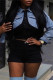 Casual Patchwork Contrast Turndown Collar Long Sleeve Regular Denim Jacket