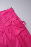 Street Solid Patchwork Pocket Buttons Zipper Loose High Waist Wide Leg Solid Color Bottoms