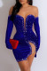 Sexy Solid Patchwork Backless Hot Drill Off the Shoulder Long Sleeve Dresses