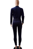 Casual Patchwork Pocket Zipper O Neck Long Sleeve Two Pieces