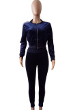 Casual Patchwork Pocket Zipper O Neck Long Sleeve Two Pieces
