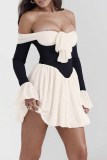 Sexy Casual Patchwork Backless Off the Shoulder Long Sleeve Dresses