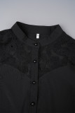 Casual Solid Patchwork Buttons See-through Tops