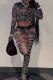 Sexy Print Patchwork O Neck Long Sleeve Two Pieces