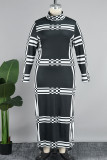 Casual Striped Patchwork Turtleneck Long Dress Plus Size Dresses