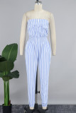 Sexy Casual Striped Print Backless Strapless Skinny Jumpsuits
