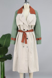 Casual Color Block Bandage Patchwork Buckle Turndown Collar Outerwear