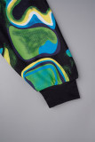 Street Color Block Patchwork Buckle Cardigan Collar Outerwear