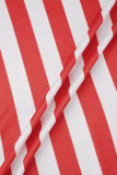 Elegant Striped Patchwork O Neck Plus Size Two Pieces