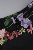 Celebrities Floral Patchwork Zipper O Neck Long Sleeve Dresses
