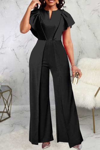 Sexy Solid Patchwork Asymmetrical Collar Loose Jumpsuits