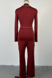Sweet Solid Hollowed Out Patchwork O Neck Regular Jumpsuits（Including Chains）