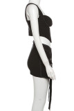 Elegant Solid Patchwork Asymmetrical Collar Sleeveless Two Pieces