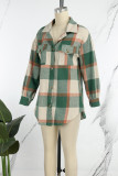 Casual Plaid Patchwork Buckle Turndown Collar Plus Size Overcoat