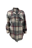 Casual Plaid Patchwork Buckle Turndown Collar Plus Size Overcoat