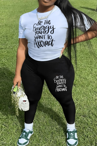 Casual Letter Printing O Neck Plus Size Two Pieces