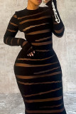 Celebrities Color Block Patchwork See-through O Neck Long Dress Plus Size Dresses