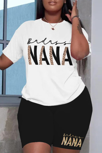 Casual Letter Printing O Neck Plus Size Two Pieces