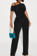 Sexy Solid Patchwork Draw String Slit Spaghetti Strap Short Sleeve Two Pieces