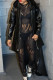Casual Solid Patchwork Draw String Pocket Zipper Hooded Collar Outerwear