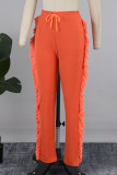 Casual Solid Tassel Patchwork Regular Mid Waist Pencil Solid Color Bottoms
