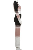 Casual Color Block Patchwork O Neck Long Sleeve Two Pieces