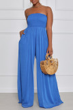 Casual Solid Patchwork Fold Strapless Loose Jumpsuits
