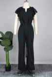 Sexy Solid Patchwork Asymmetrical Collar Loose Jumpsuits