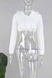 Casual Solid Patchwork Draw String Pocket Cross Straps Hooded Collar Tops