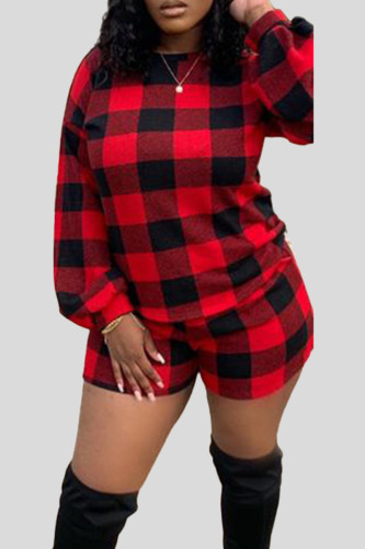 Street Plaid Patchwork O Neck Long Sleeve Two Pieces