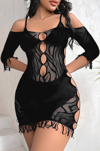 Sexy Solid Ripped Patchwork See-through Mesh Lingerie