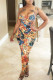 Sexy Print Patchwork Zipper Spaghetti Strap Sleeveless Two Pieces