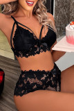Sexy Solid Lace Hollowed Out Patchwork With Bow Lingerie