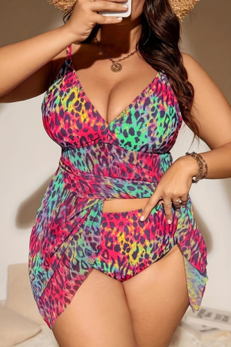 Sexy Print Backless V Neck Plus Size Swimwear (With Paddings)