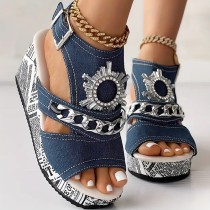 Casual Patchwork Fish Mouth Out Door Wedges Shoes (Heel Height 2.95in)