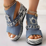 Casual Patchwork Fish Mouth Out Door Wedges Shoes (Heel Height 2.95in)